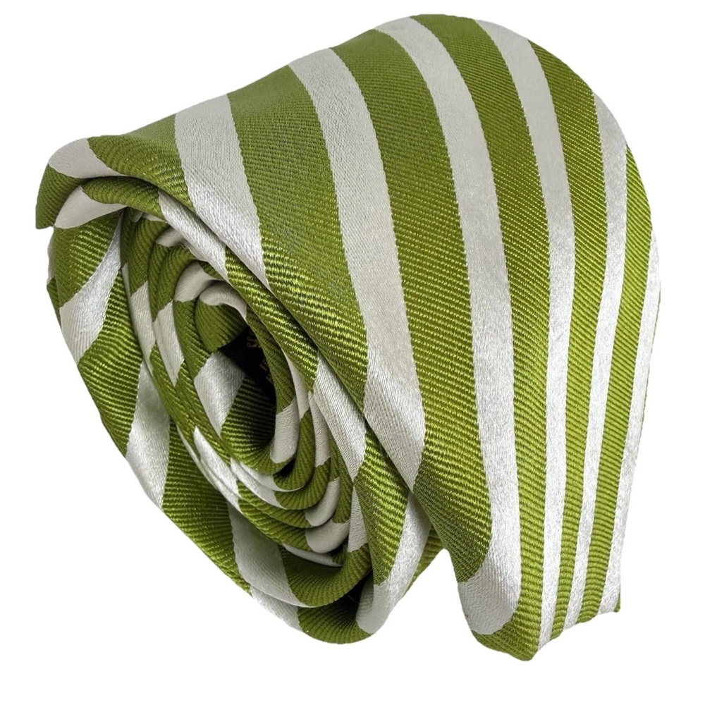 Countess Mara Striped Green White Stripes Mens Tie Logo‎ Formal Business Work